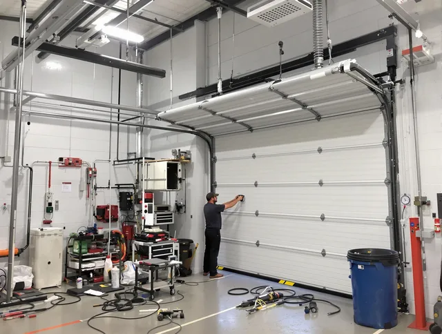 Tamarac Garage Door Repair certified technician performing commercial door repair at a Tamarac business facility