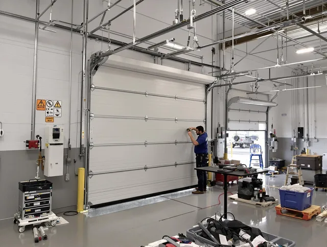 Commercial garage door repair being performed by Tamarac Garage Door Repair expert in Tamarac