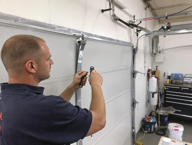 Before and after garage door dent repair by Tamarac Garage Door Repair in Tamarac