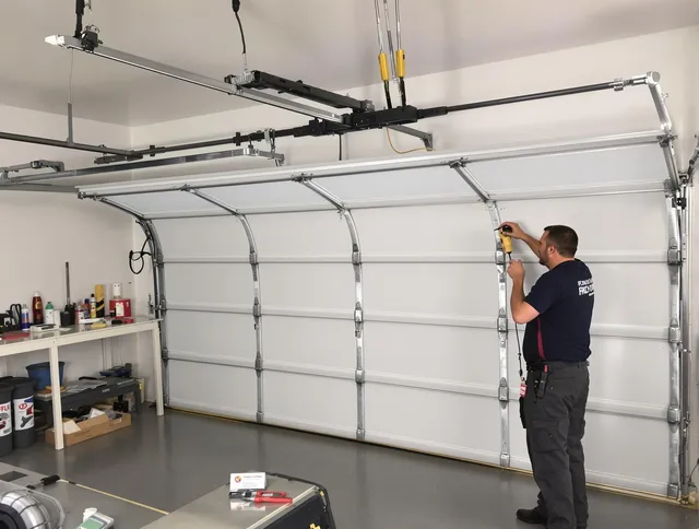 Tamarac Garage Door Repair certified technician performing overhead door system repair in Tamarac