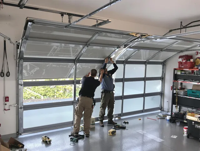 Tamarac Garage Door Repair expert performing precise panel replacement on Tamarac garage door